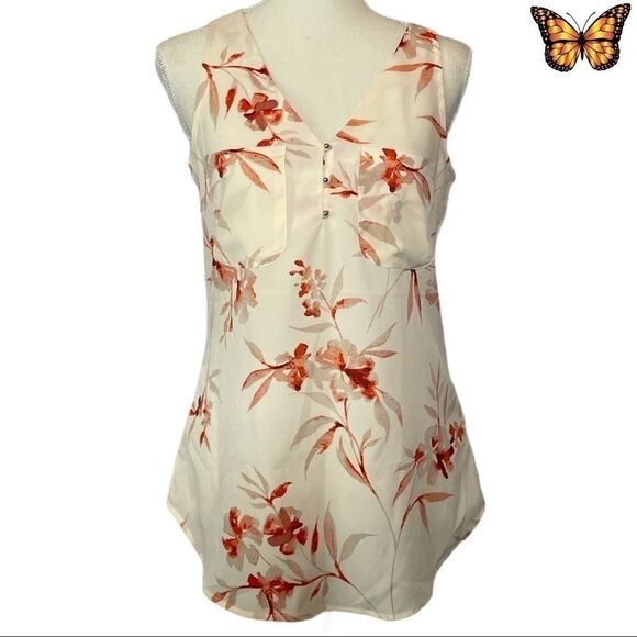 Le Chateau Floral Crêpe de Chine V-Neck Size Extra Small - Picture 1 of 12